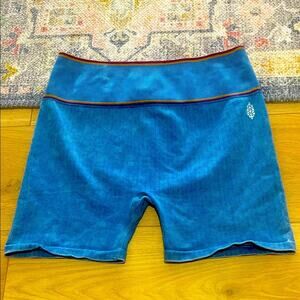 Women's Blue Bike Shorts with Brown Trim